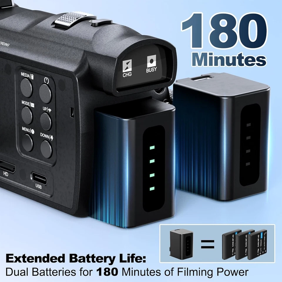 Video Camera Camcorder 4K WiFi 48MP Vlogging Camera for YouTube with Microphone - Image 3 of 4