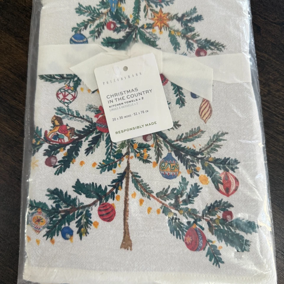 JUEGO DE 2 TOALLAS DE COCINA DE GRANERO DE CERÁMICA NAVIDAD EN EL PAÍS ~ TÉ DE MANO PARA INVITADOS Foto 3 de 4