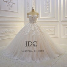 Glitter Beaded Lace Wedding Dress Bridal Gown Corset Plus Size Train Custom made