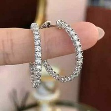 1.50Ct Moissanite Round Cut Huggie Hoop Earrings 14K White Gold Finish