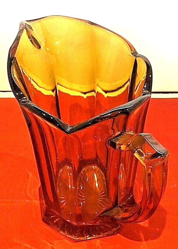 Vintage Amber Glass Jug Vase With Handle Retro 60s 70s eBay