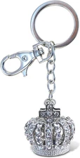 Aqua 79 Sparkly Crown Keychain Charm - Silver 3D Rhinestone Keychain for Women a