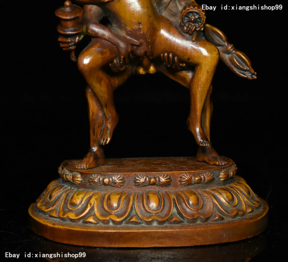 Antiguo templo budista tibetano boj madera tallada Mandkesvara estatua de Buda feliz Foto 3 de 4