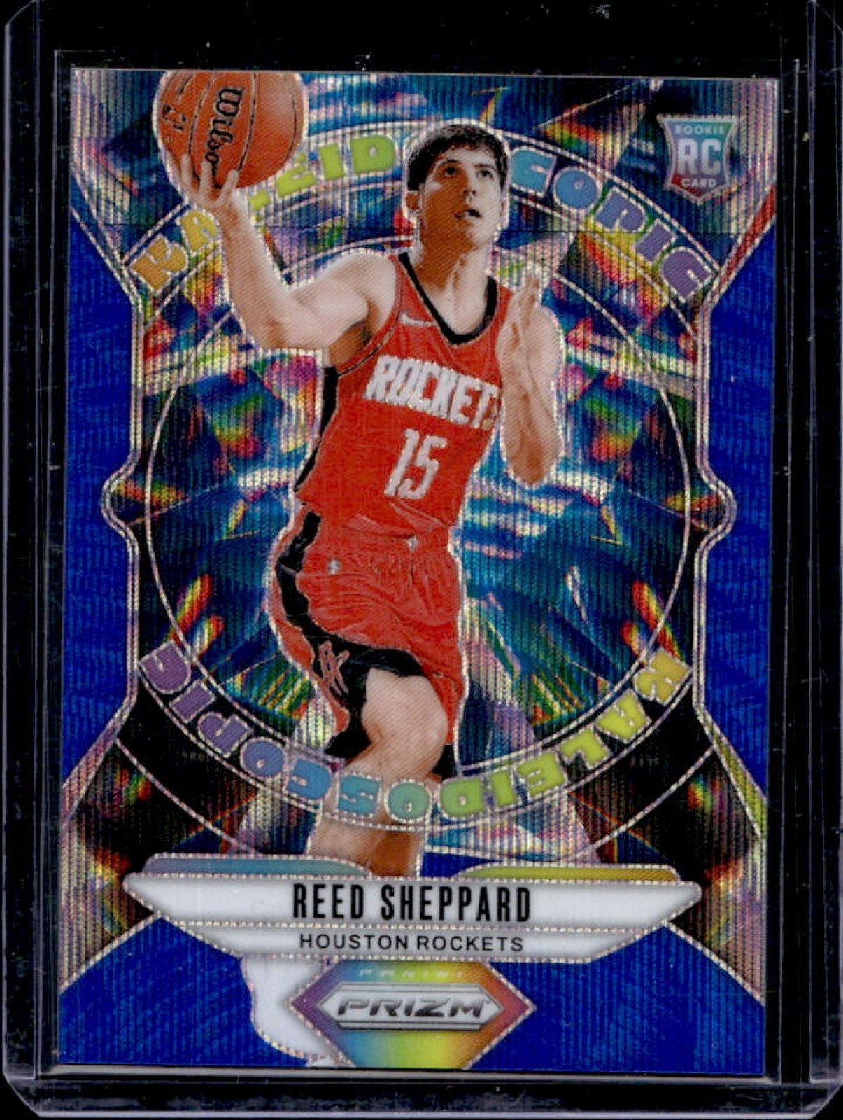 2024-25 Panini Prizm Reed Sheppard Kaleidoscopic RC Blue Wave #/175 Rockets