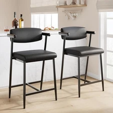 Bar Stools Set of 2, 26.5 in Upholstered Counter Height Bar Stools for 2 with...