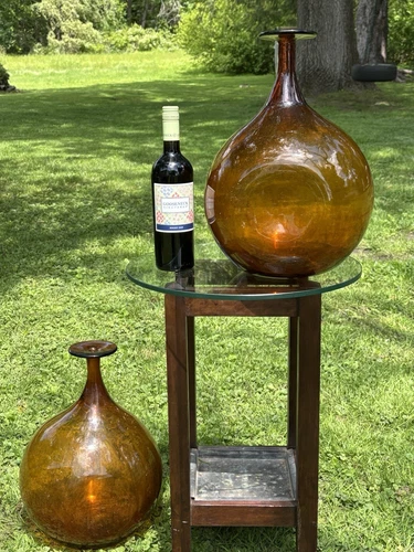 RARE 1960s Blenko Joel Myers Amber Pinched Glass Vase PAIR