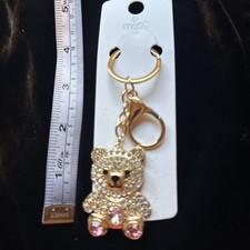 Bag Keychain Cute Bear Rhinestone Bag Charm Rhinestone Keyring Pink Gold New