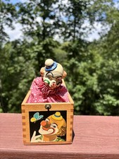 Vintage Celluloid Clown Jack-in-the-Box Herman Eichhorn Germany Wood Dovetail