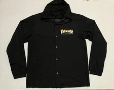 Thrasher Live To Skate Black Windbreaker Nylon Hooded Snap Jacket Outdoor Hoodie