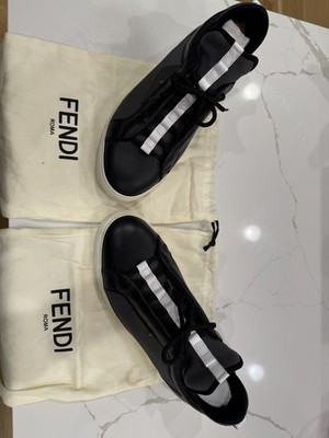 Fendi Black/Grey Leather and Nylon Monster Eye Low Top Sneakers