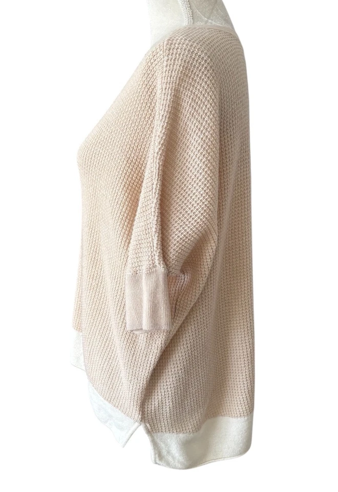 Espléndido Suéter Cuadrado Manga Corta Mezcla de Lana Ligero Beige Marfil Para Mujer Pequeño Foto 2 de 4