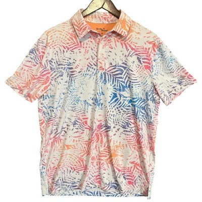 Birdie Bound Mens Tropical Palm Print Golf Polo Shirt Multi Color Performance M