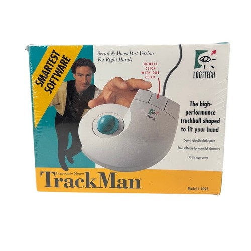 Logitech TrackMan Ergonomic Mouse Model 4095 – Vintage Sealed Serial & MousePort - 第 1/6 張圖片