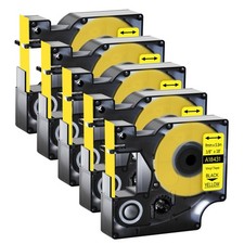5PK Black on Yellow IND Vinyl Label 18431 3/8" for DYMO Rhino 1000 5000 Tape