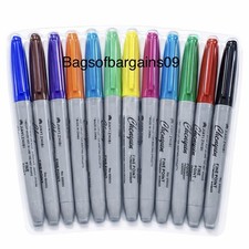 Image of 12 Pack Permanent Markers Pens Tip Sharp Bullet Point Multi Assorted Colour Pen