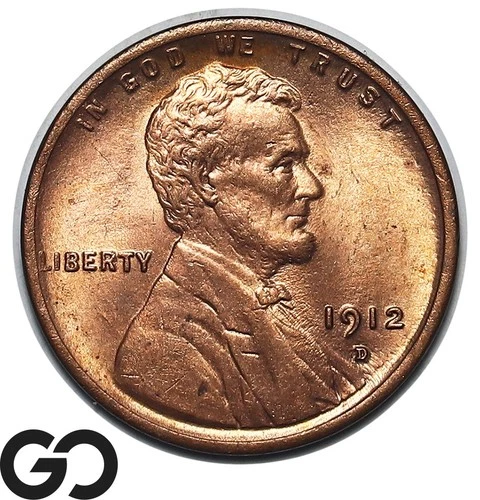 1912-D Lincoln Cent Wheat Penny, Broken Planchet, Lustrous Red, Gem BU++ RD!