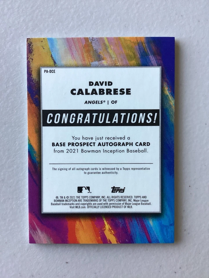 2021 Bowman Inception Baseball - David Calabrese PA-DCE - Fuchsia Foil Auto /75 - Image 2 of 2