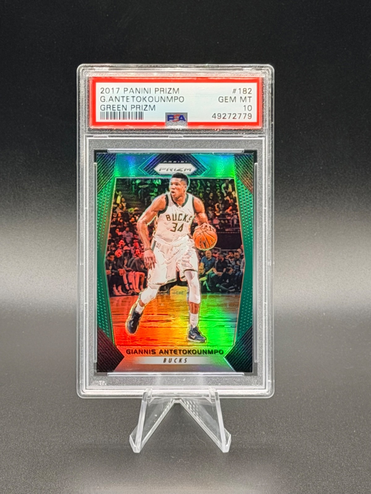 GIANNIS ANTETOKOUNMPO 2017-18 Panini Prizm #182 Green Prizm PSA 10 Gem Mint