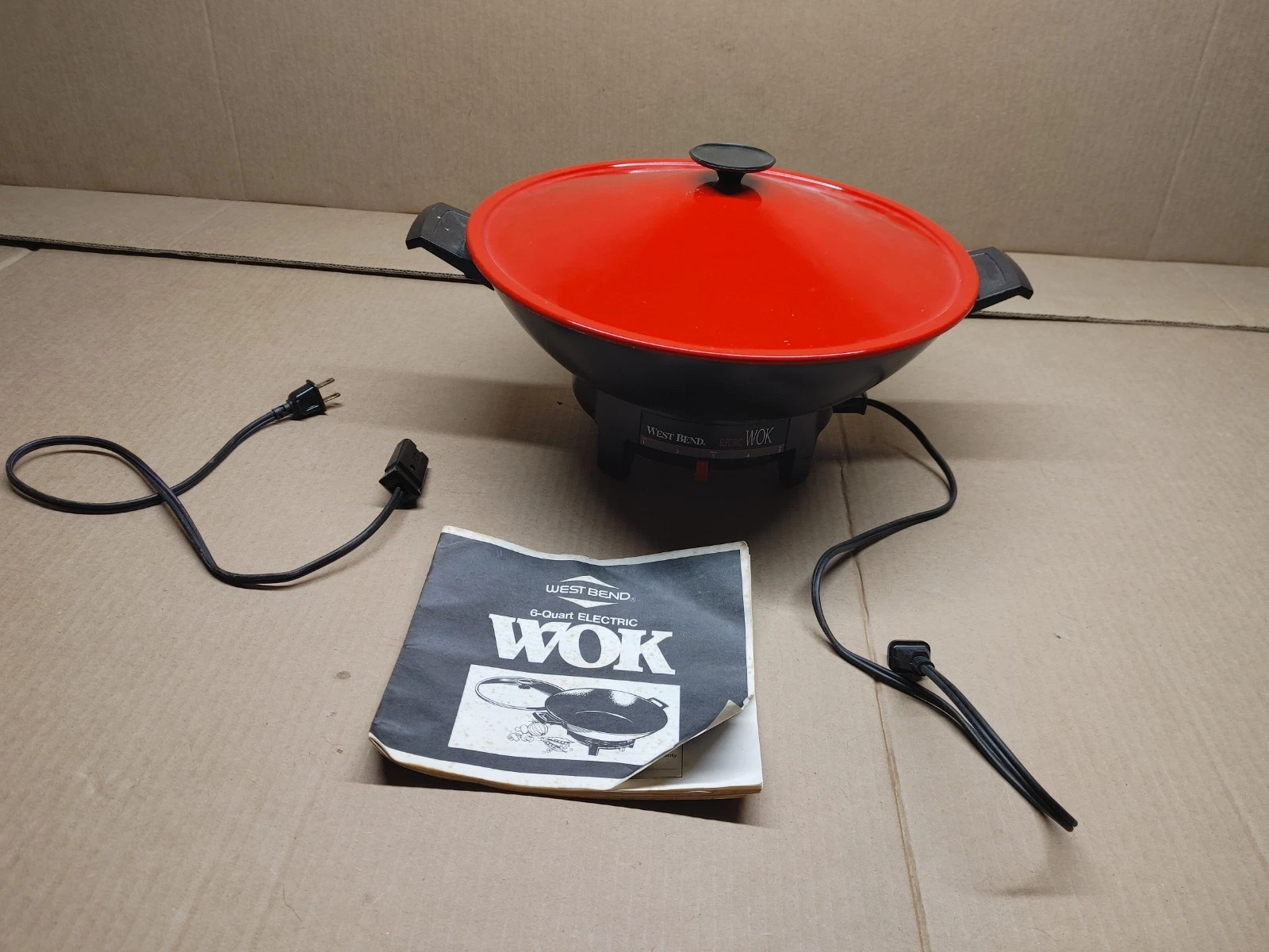 Vintage West Bend Electric Wok 6 Qt 14in Red Lid Model 79525 5 Settings Tested