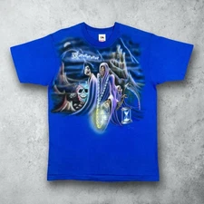 Vintage 80s All Over Print Air Brush Skeleton Reaper Horror T-Shirt Size Large