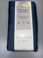 Threshold QUEEN 400 Thread Count Performance Flat Sheet Metallic Blue NEW