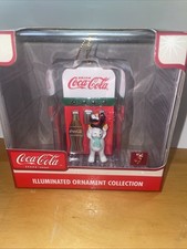 Coca Cola Christmas Ornament Illuminated Vending Machine Polar Bear & Penguin 