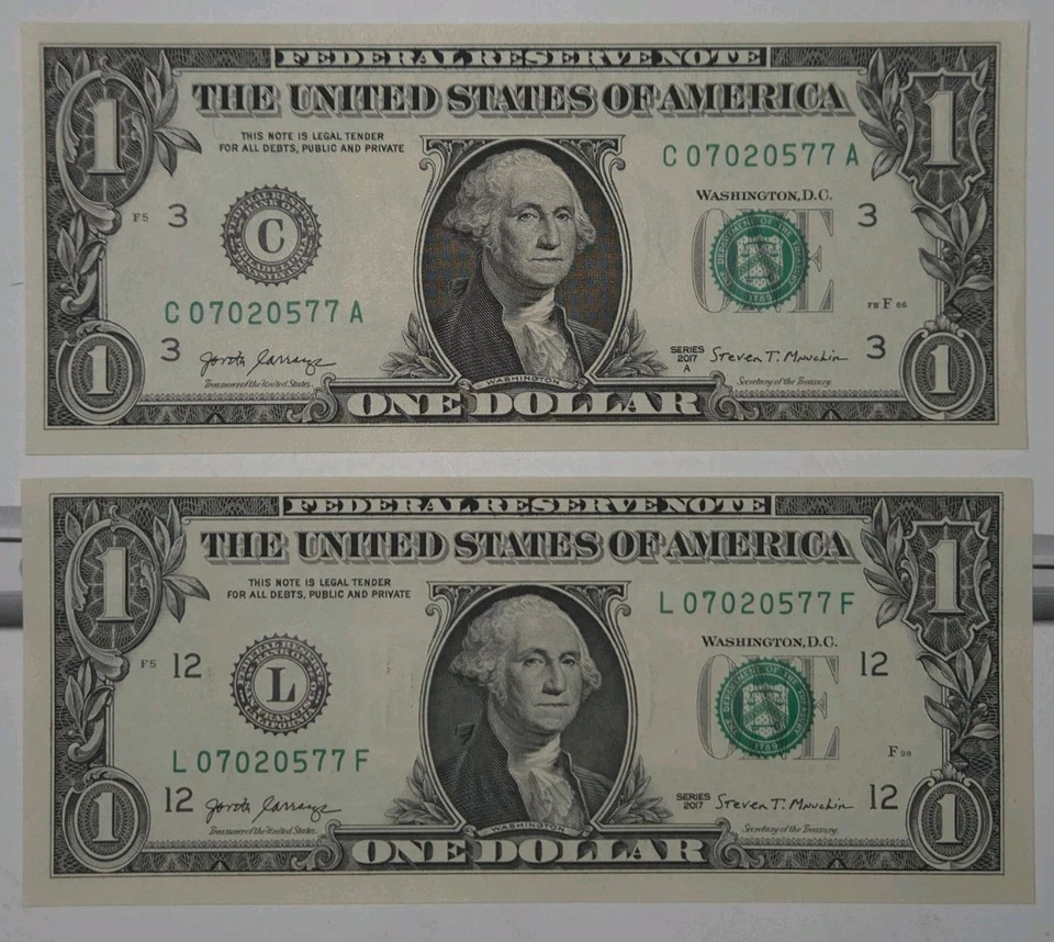 Same Matching Serial Number $1 Bill. Duplicate Serial Number. Unique Dollar. - Image 2 of 4