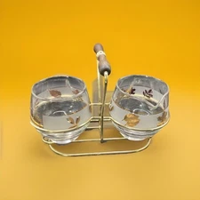 VTG MCM Libbey Golden Foliage Frosted Glass Creamer & Sugar Bow Set 5.5" x 7"