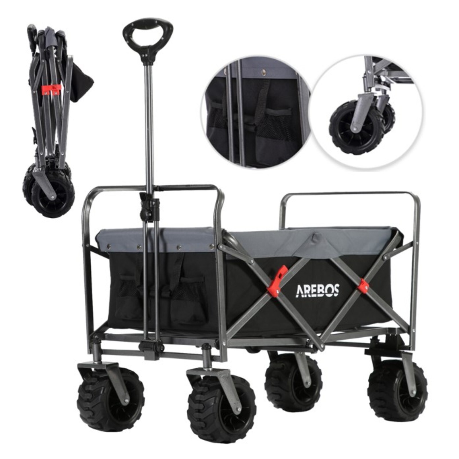 AREBOS Bollerwagen | Handwagen | Transportkarre | Klappbar | Karre Schwarz/grau