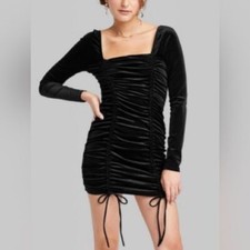 Wild Fable Velvety Ruched Mini Dress in Black - L