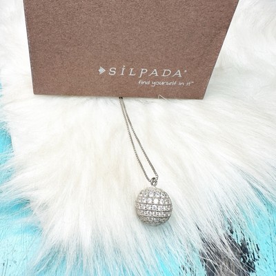 Silpada Sterling Silver Crystal Ball Pendant Box Chain 30'' Necklace 925