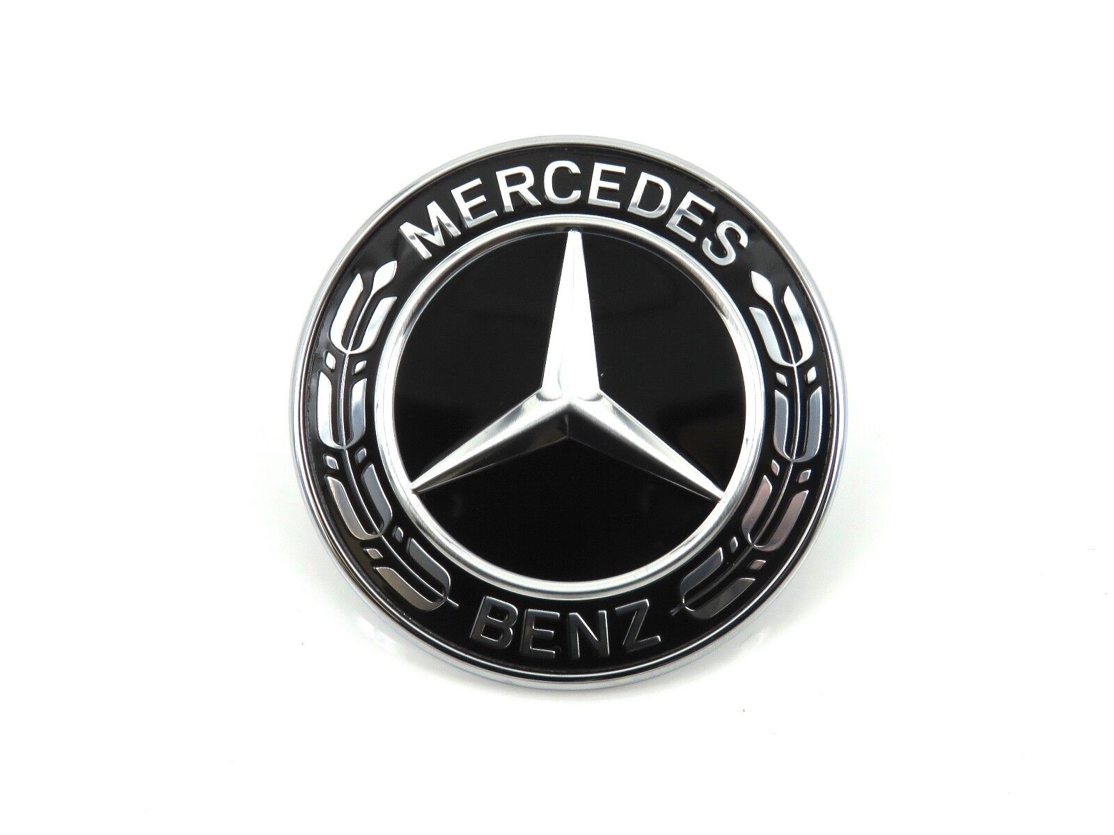 Mercedes flat bonnet badge Black and Chrome