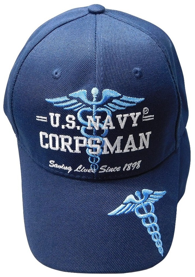 AES U.S. Navy Corpsman Embroidered Cap - Shadow Dark Blue, One Size Fits Most With Adjustable Strap