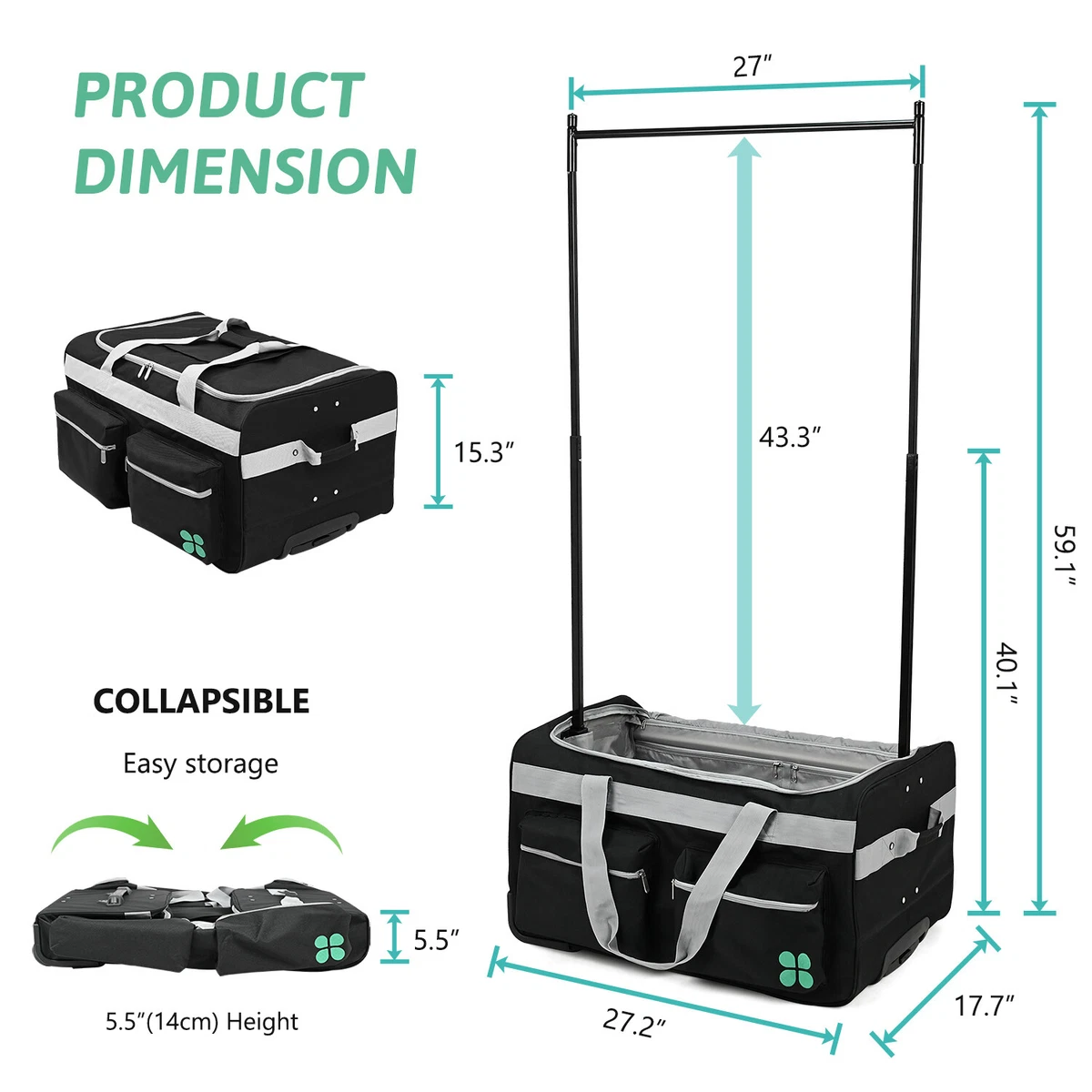 Duffle bag shop with garment rack