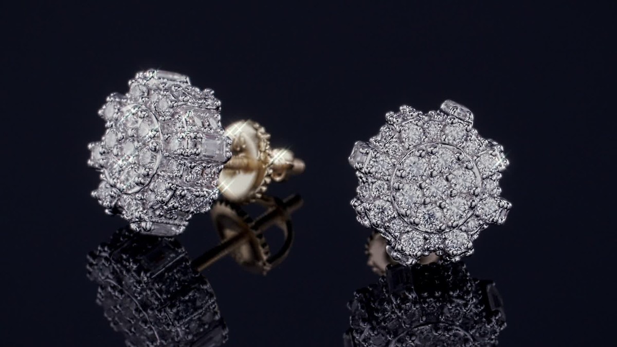 BIG Moissanite Iced 14k Gold Vermeil Real Earrings Large