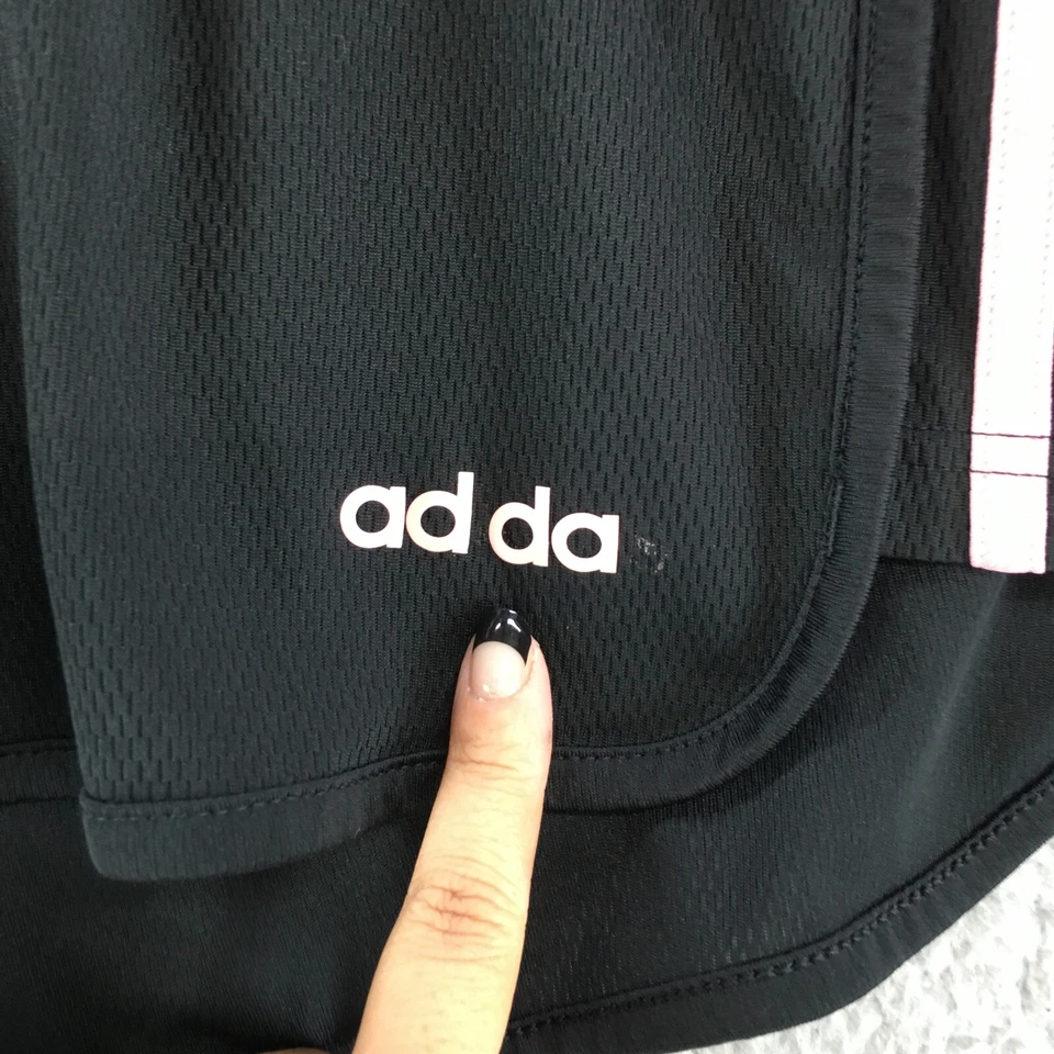 Adidas 3 Stripe Athletic Short Womens 30 Inch Black Elastic Waistband Mid Rise - Image 2 of 4