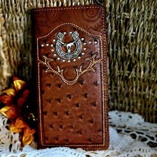 PERSONALIZED WALLET Longhorn Horseshoe Cowboy Western mens wallet Faux Leather