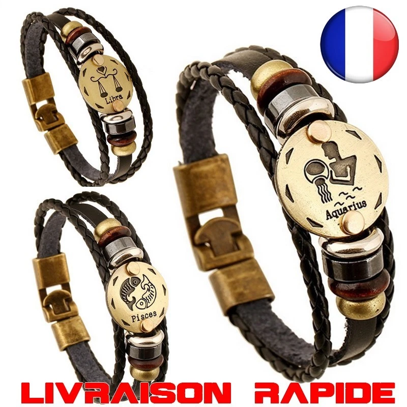 Bracelet Signe Astrologique Astro Homme Femme Cuir zodiaque Bijoux Idée Cadeau - Photo 1/1
