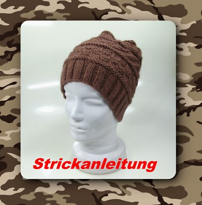 Strickanleitung warme Herrenmütze in Mustermix Bild für Bild Anleitung 7 Seiten