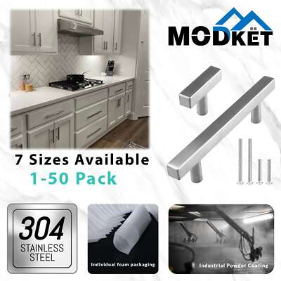 #ad Brushed Nickel Square Modern Cabinet Handles Pulls Knobs Kitchen Stainless Steel $169.32