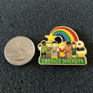 Embrace Diversity Cute Kids Rainbow Gold Tone Pin Pinback #35204