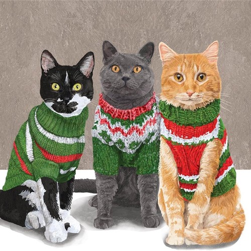 XMAS PAPER NAPKINS PK20 CATS IN CHRISTMAS JUMPERS MADE IN GERMANY - Picture 2 of 2
