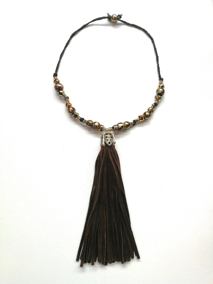 Joyería Mujer Moda Collar Colgante Cuero Flecos Boho Folk Borla Larga Babero Foto 2 de 4