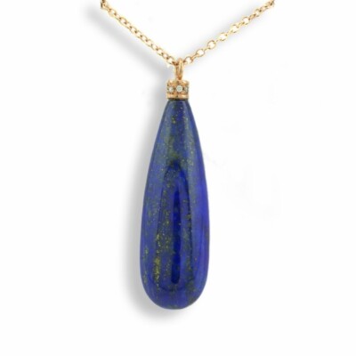 Lapislazuli-Anhänger mit Diamanten an Kette 750er Roségold Eva Nueva Italien