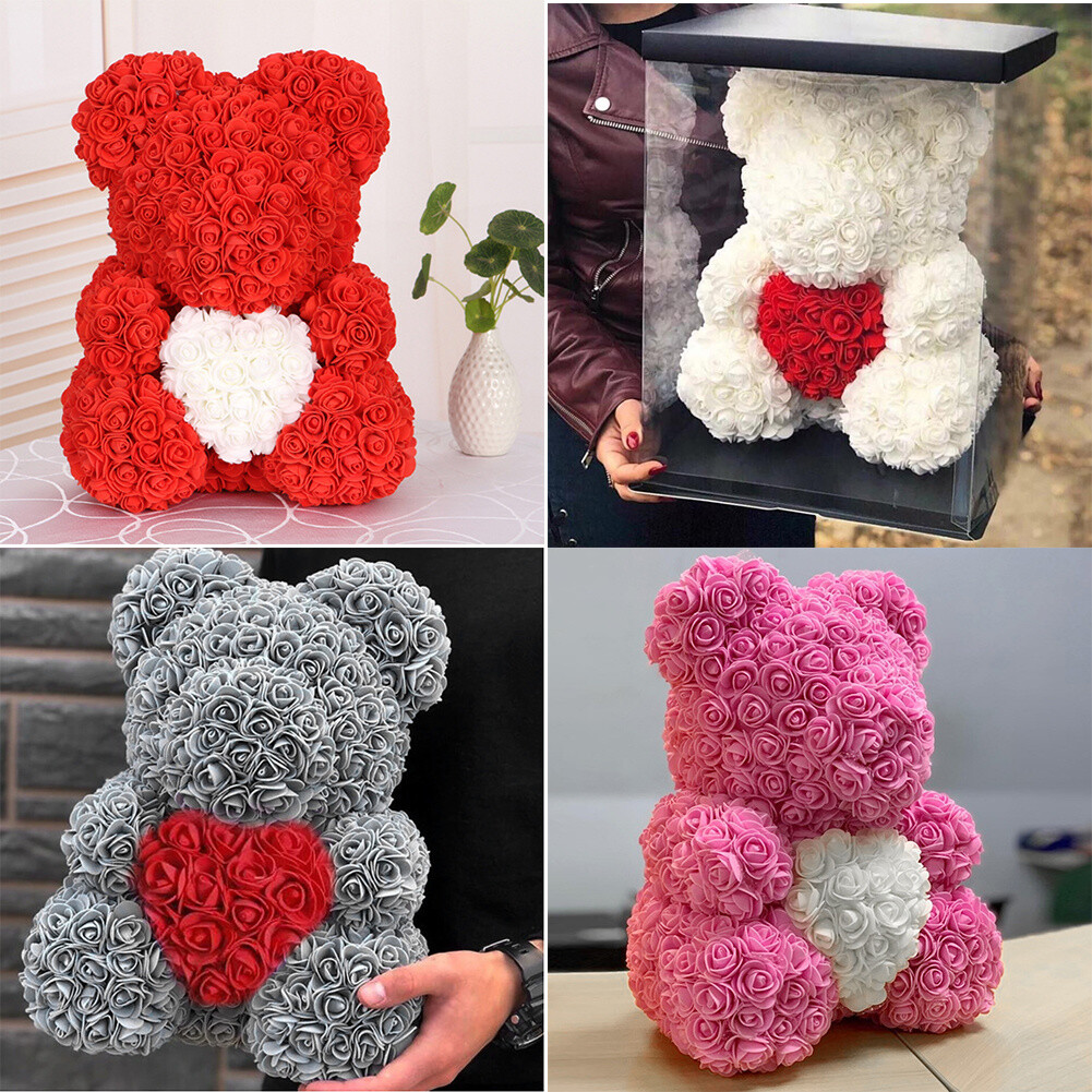 Foam Rose Teddy Bear Flower 25/36/40cm with Gift Box for Valentine Birthday  Xmas