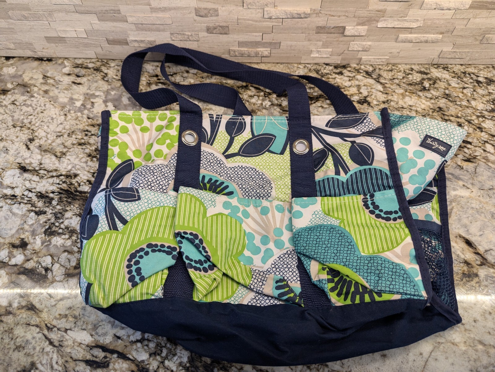 Thirtyone Floral Blue Green Diaper Bag with Multiple Pockets and Zipper Closure-image