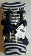 Mudpie Baby Blanket & Initial H Xmas Ornament Infant Striped Navy White 2102132H