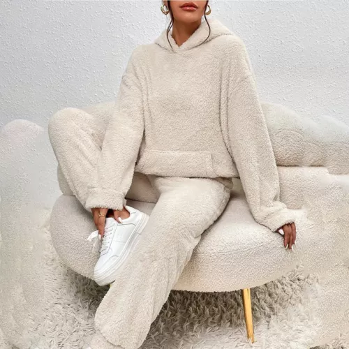 Damen Freizeit Winter Warm Kapuze Damen Pyjama Sets Fleece Flauschig Nachtwäsche - Bild 8 von 23