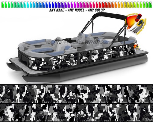 Camo Black White and Gray Graphic Boat Vinyl Wrap Decal Fishing Pontoon Console - Picture 2 of 10