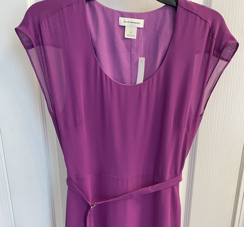 Club Monaco Women's Soft Georgette A Line Silk Dress in Purple Size 2 - Picture 4 of 9